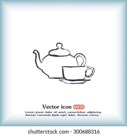  Vector illustration. silhouette of teapot and cup