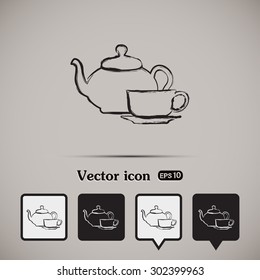  Vector illustration. silhouette of teapot and cup