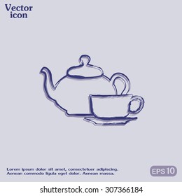 Vector illustration. silhouette of teapot and cup