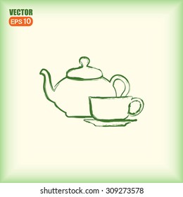  Vector illustration. silhouette of teapot and cup