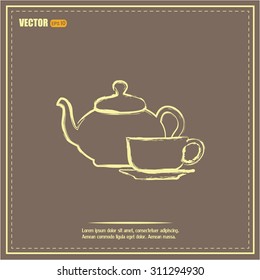  Vector illustration. silhouette of teapot and cup