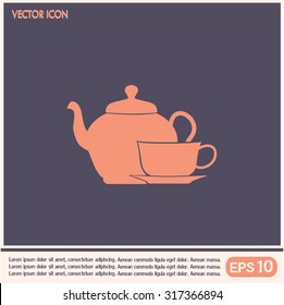  Vector illustration. silhouette of teapot and cup