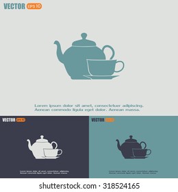  Vector illustration. silhouette of teapot and cup