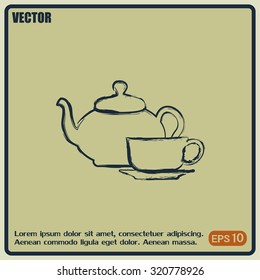  Vector illustration. silhouette of teapot and cup