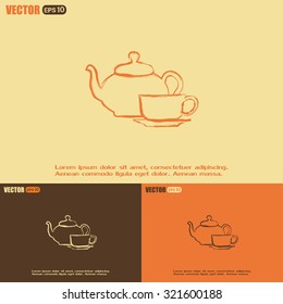  Vector illustration. silhouette of teapot and cup