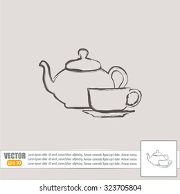 Vector illustration. silhouette of teapot and cup