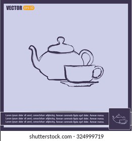  Vector illustration. silhouette of teapot and cup