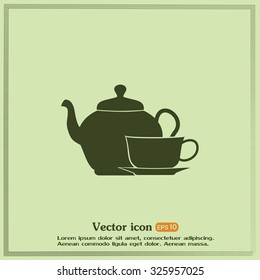  Vector illustration. silhouette of teapot and cup