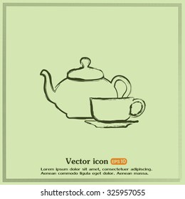  Vector illustration. silhouette of teapot and cup