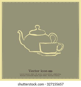  Vector illustration. silhouette of teapot and cup