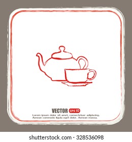  Vector illustration. silhouette of teapot and cup