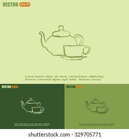  Vector illustration. silhouette of teapot and cup