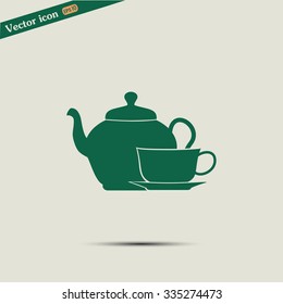  Vector illustration. silhouette of teapot and cup