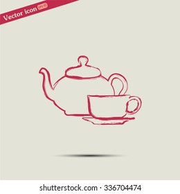  Vector illustration. silhouette of teapot and cup