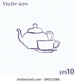  Vector illustration. silhouette of teapot and cup