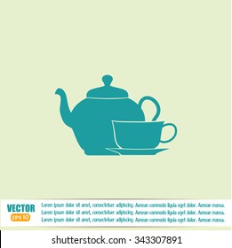  Vector illustration. silhouette of teapot and cup