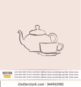  Vector illustration. silhouette of teapot and cup