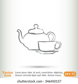  Vector illustration. silhouette of teapot and cup