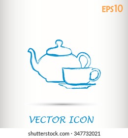  Vector illustration. silhouette of teapot and cup