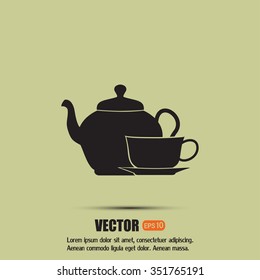  Vector illustration. silhouette of teapot and cup
