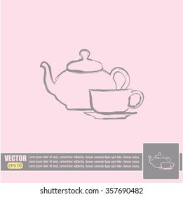  Vector illustration. silhouette of teapot and cup