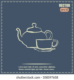  Vector illustration. silhouette of teapot and cup