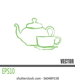  Vector illustration. silhouette of teapot and cup