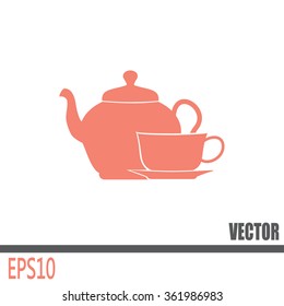 Vector illustration, silhouette of teapot and cup