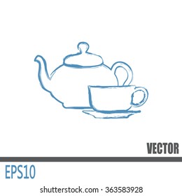  Vector illustration. silhouette of teapot and cup