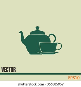  Vector illustration. silhouette of teapot and cup