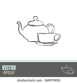  Vector illustration. silhouette of teapot and cup