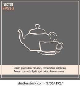  Vector illustration. silhouette of teapot and cup