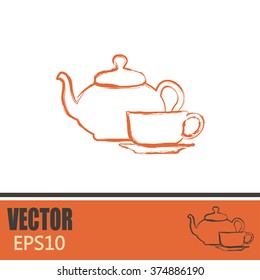  Vector illustration. silhouette of teapot and cup