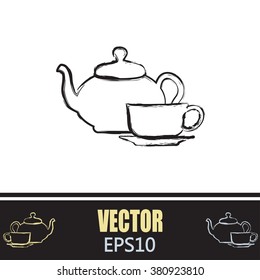  Vector illustration. silhouette of teapot and cup