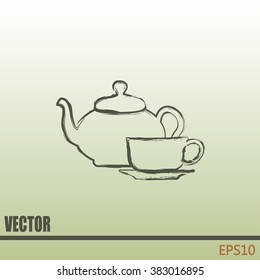  Vector illustration. silhouette of teapot and cup