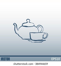  Vector illustration. silhouette of teapot and cup