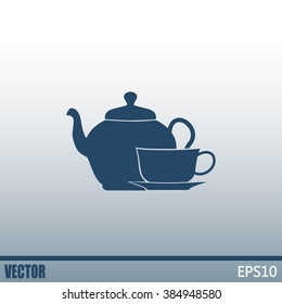  Vector illustration. silhouette of teapot and cup
