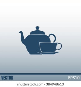  Vector illustration. silhouette of teapot and cup