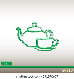  Vector illustration. silhouette of teapot and cup