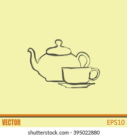  Vector illustration. silhouette of teapot and cup