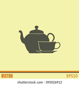  Vector illustration. silhouette of teapot and cup