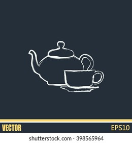  Vector illustration. silhouette of teapot and cup