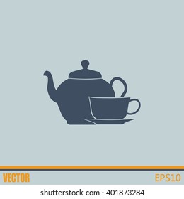  Vector illustration. silhouette of teapot and cup