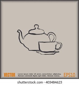  Vector illustration. silhouette of teapot and cup
