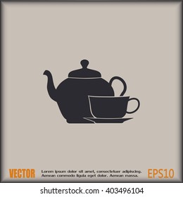  Vector illustration. silhouette of teapot and cup