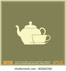  Vector illustration. silhouette of teapot and cup