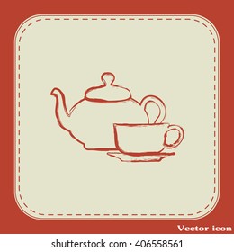  Vector illustration. silhouette of teapot and cup
