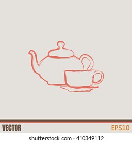 Vector illustration. silhouette of teapot and cup
