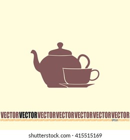  Vector illustration. silhouette of teapot and cup