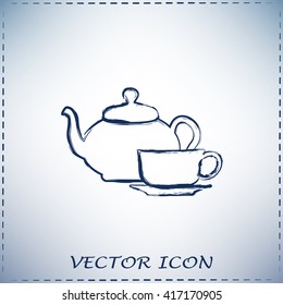  Vector illustration. silhouette of teapot and cup